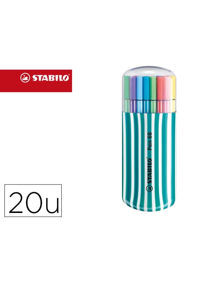 Rotulador stabilo punta de fibra pen 68 zebrui turquesa estuche de 20 unidades colores surtidos Rotulador stabilo punta de fibra pen 68 zebrui turquesa estuche de 20 unidades colores surtidos