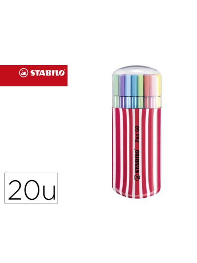Rotulador stabilo punta de fibra pen 68 zebrui cereza estuche de 20 unidades colores surtidos