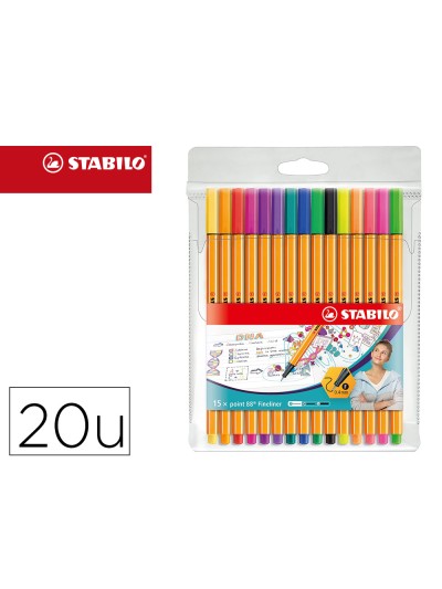 Rotulador stabilo punta de fibra point 88 estuche de 15 unidades colores surtidos + 5 colores neon