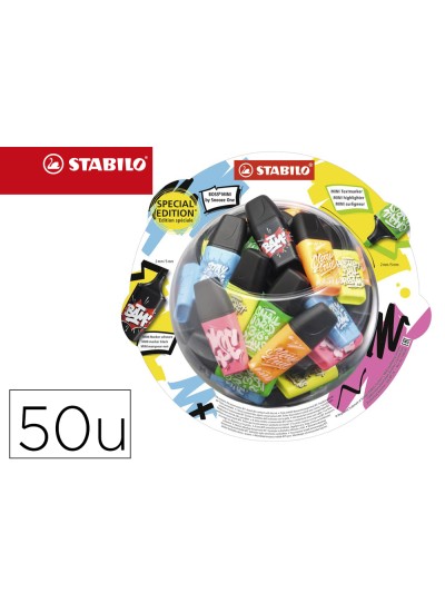 Rotulador stabilo boss mini fluorescente by snooze one expositor bombonera de 50 unidades colores surtidos