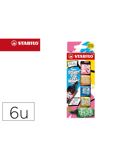 Rotulador stabilo boss mini fluorescente by snooze one estuche de 6 unidades colores surtidos