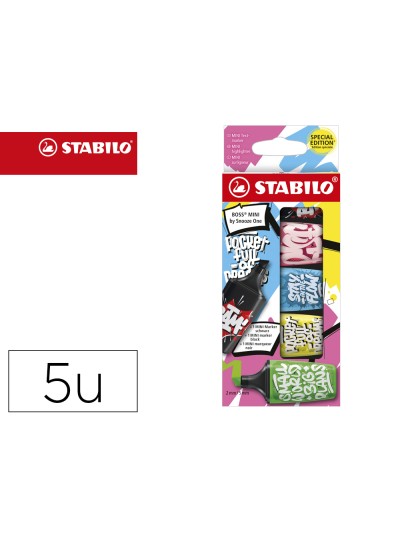 Rotulador stabilo boss mini fluorescente by snooze one estuche de 5 unidades colores surtidos