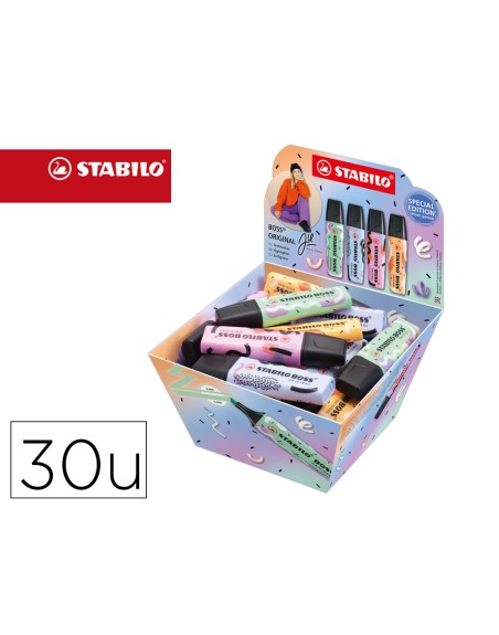 Rotulador stabilo boss fluorescente original pastel by ju schnee expositor de 30 unidades colores surtidos