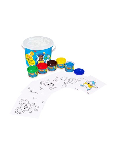 Pintura a dedos jovi bucket super kit 5 botes 35 ml + 20 plantillas