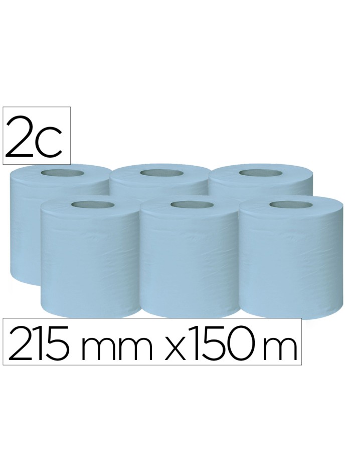 Papel secamanos bunzl greensource 2 capas celulosa reciclada azul 215 mm x 150 mt paquete de 6 rollos Papel secamanos bunzl greensource 2 capas celulosa reciclada azul 215 mm x 150 mt paquete de 6 rollos