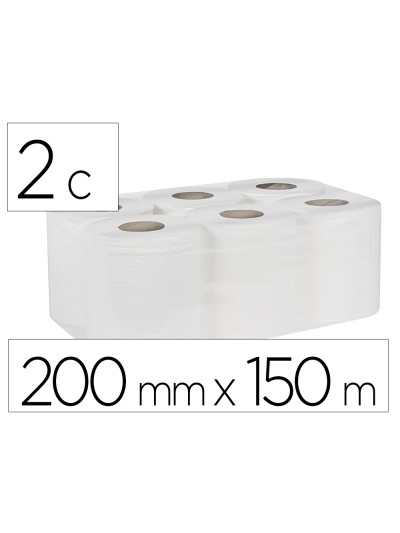 Papel secamanos bunzl greensource 2 capas celulosa blanca 200 mm x 150 mt paquete de 6 rollos