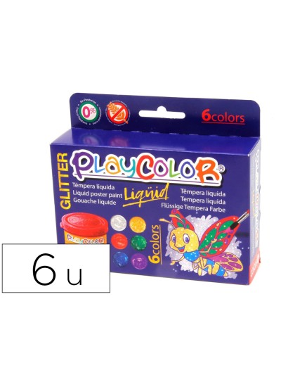 Tempera liquida playcolor liquid glitter 40 ml caja de 6 unidades colores surtidos