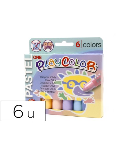 Tempera solida en barra playcolor pastel one caja de 6 unidades colores surtidos