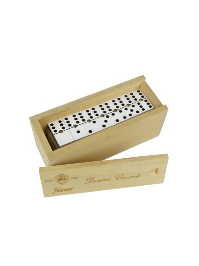 Domino chamelo fournier ficha celuloide en caja de madera