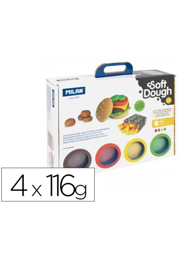 Pasta milan para modelar soft dough casa de las hamburguesas con herramientas maletin con 4 botes colores