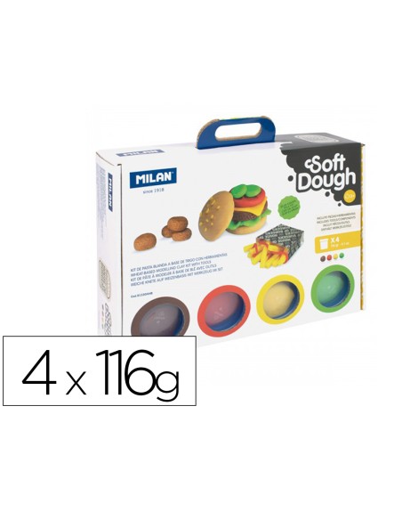 Pasta milan para modelar soft dough casa de las hamburguesas con herramientas maletin con 4 botes colores