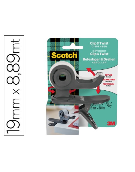 Portarrollo scotch clip & twist incluye 1 cinta scotch magic 8,89 mt x 19 mm