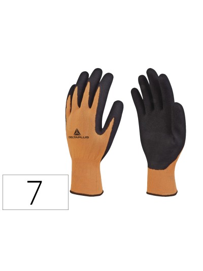 Guantes deltaplus poliester impregando latex palma y dedos naranja fluor/negro talla 7