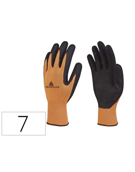 Guantes deltaplus poliester impregando latex palma y dedos naranja fluor/negro talla 7