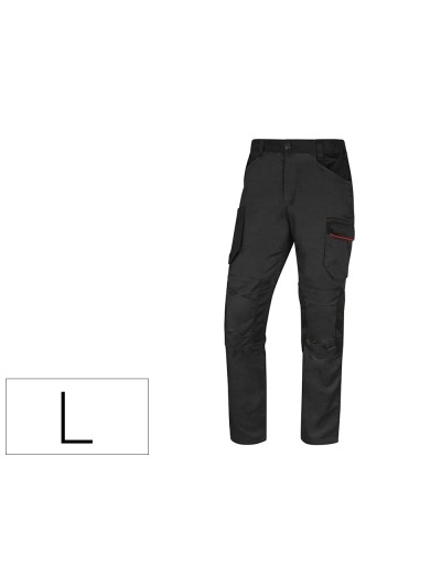 Pantalon de trabajo deltaplus con cintura elastica 7 bolsillos color gris-rojo talla l