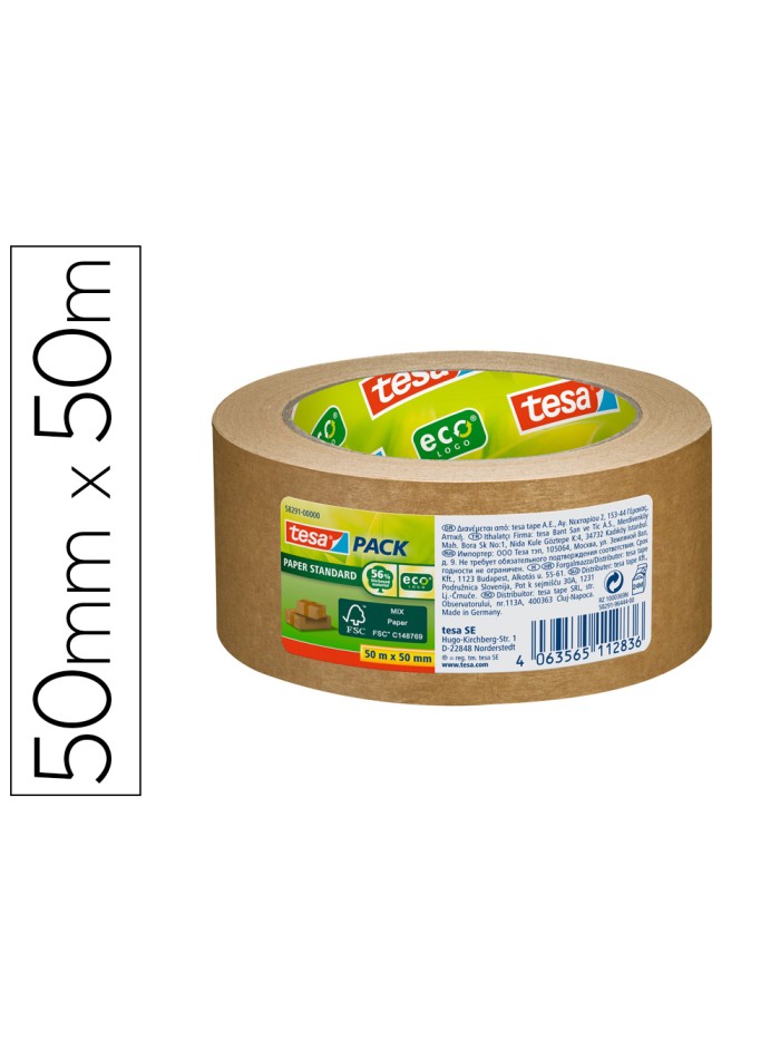 Cinta adhesiva tesa eco papel color kraft 50 mt x 50 mm para embalaje Cinta adhesiva tesa eco papel color kraft 50 mt x 50 mm para embalaje