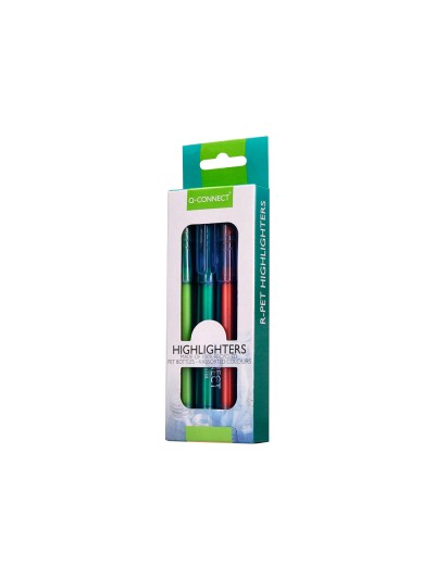Rotulador q-connect fluorescente punta biselada fabricado pet reciclado caja de 4 unidades colores surtidos