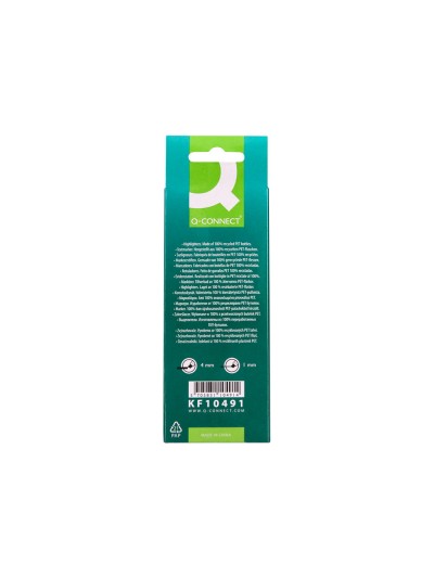 Rotulador q-connect fluorescente punta biselada fabricado pet reciclado caja de 4 unidades colores surtidos