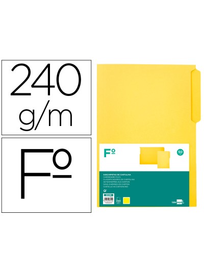 Subcarpeta cartulina liderpapel folio pestaña superior 240g/m2 amarillo