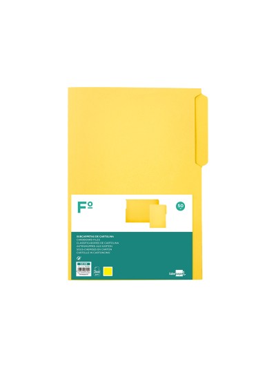Subcarpeta cartulina liderpapel folio pestaña superior 240g/m2 amarillo
