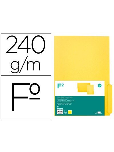 Subcarpeta cartulina liderpapel folio pestaña inferior 240g/m2 amarillo