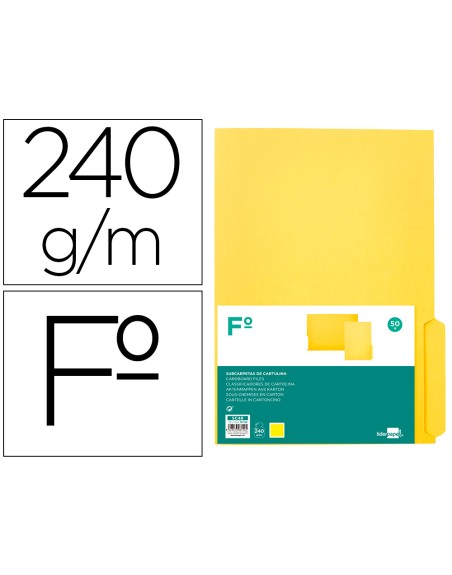Subcarpeta cartulina liderpapel folio pestaña inferior 240g/m2 amarillo