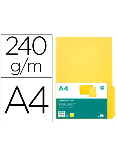 Subcarpeta cartulina liderpapel a4 pestaña inferior 240g/m2 color amarillo