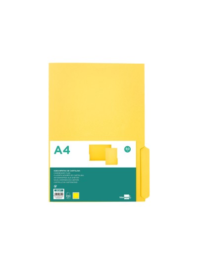 Subcarpeta cartulina liderpapel a4 pestaña inferior 240g/m2 color amarillo