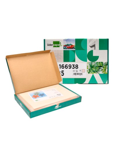 Cartulina liderpapel a4 180g/m2 crema paquete de 25+5 hojas en carpeta dossier transparente con cierre velcro