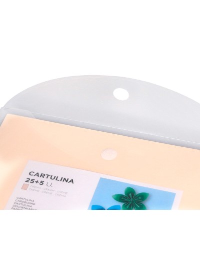 Cartulina liderpapel a4 180g/m2 crema paquete de 25+5 hojas en carpeta dossier transparente con cierre velcro