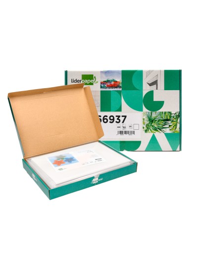 Cartulina liderpapel a4 180g/m2 blanco paquete de 25+5 hojas en carpeta dossier transparente con cierre velcro