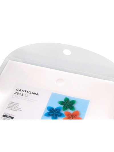 Cartulina liderpapel a4 180g/m2 blanco paquete de 25+5 hojas en carpeta dossier transparente con cierre velcro