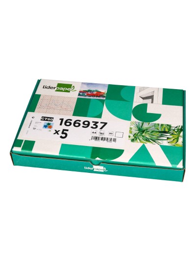 Cartulina liderpapel a4 180g/m2 blanco paquete de 25+5 hojas en carpeta dossier transparente con cierre velcro