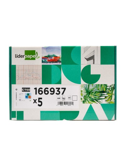 Cartulina liderpapel a4 180g/m2 blanco paquete de 25+5 hojas en carpeta dossier transparente con cierre velcro