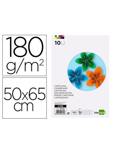 Cartulina liderpapel 50x65 cm 180g/m2 10 colores surtidos paquete de 10 hojas