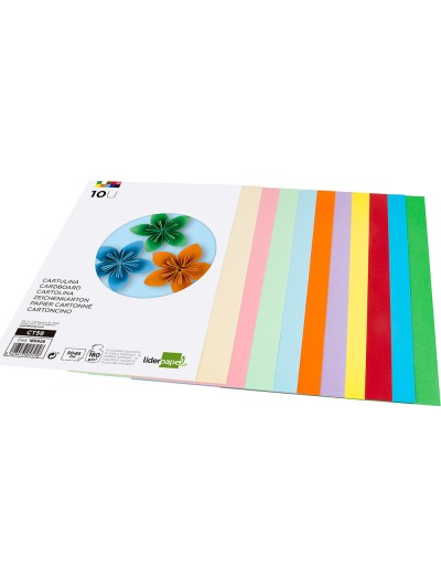 Cartulina liderpapel 50x65 cm 180g/m2 10 colores surtidos paquete de 10 hojas
