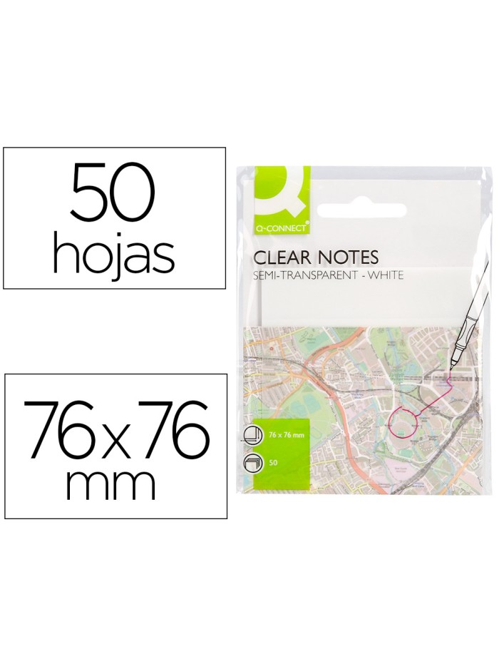 Bloc de notas adhesivas quita y pon q-connect 76x76 mm removible plastico translucido blanco 50 hojas Bloc de notas adhesivas quita y pon q-connect 76x76 mm removible plastico translucido blanco 50 hojas