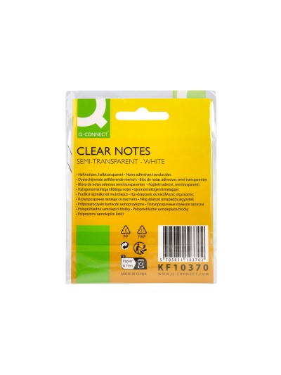Bloc de notas adhesivas quita y pon q-connect 76x76 mm removible plastico translucido blanco 50 hojas