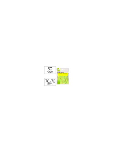 Bloc de notas adhesivas quita y pon q-connect 76x76 mm removible plastico translucido amarillo neon con 50 hojas