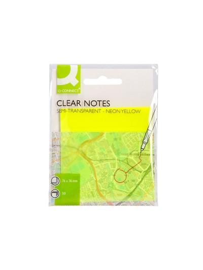 Bloc de notas adhesivas quita y pon q-connect 76x76 mm removible plastico translucido amarillo neon con 50 hojas