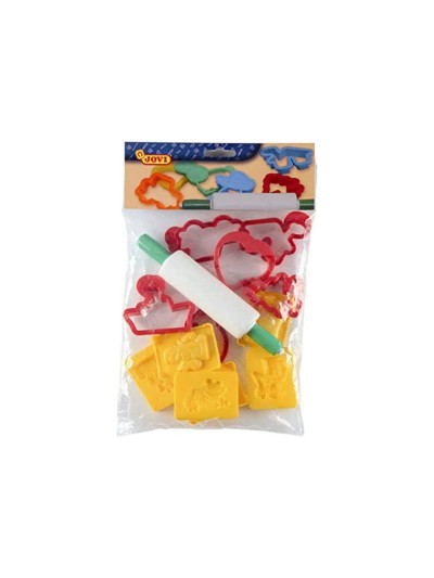 Juego jovi rodillo para plastilina + 12 moldes formas surtidas