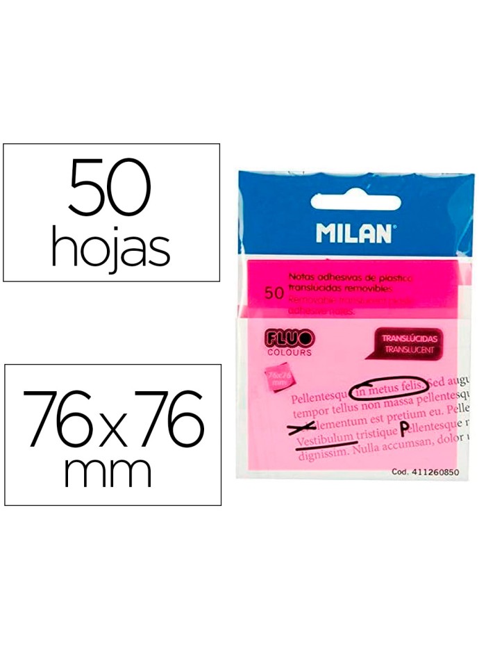 Bloc de notas adhesivas quita y pon milan 76x76 mm removible plastico translucido rosa fluor 50 hojas Bloc de notas adhesivas quita y pon milan 76x76 mm removible plastico translucido rosa fluor 50 hojas