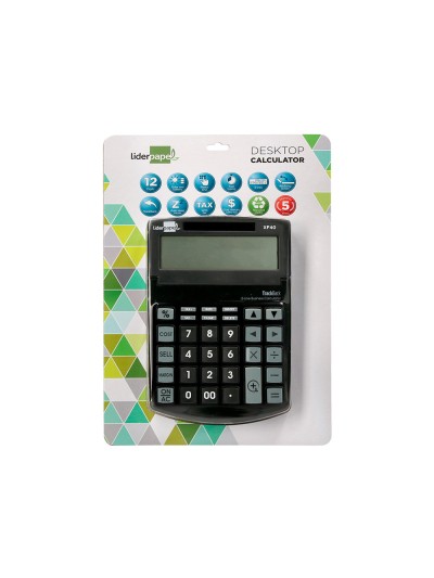 Calculadora liderpapel sobremesa xf40 12 digitos dos lineas solar y pilas negro 175x120x30 mm 40% reciclada