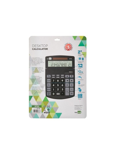 Calculadora liderpapel sobremesa xf40 12 digitos dos lineas solar y pilas negro 175x120x30 mm 40% reciclada