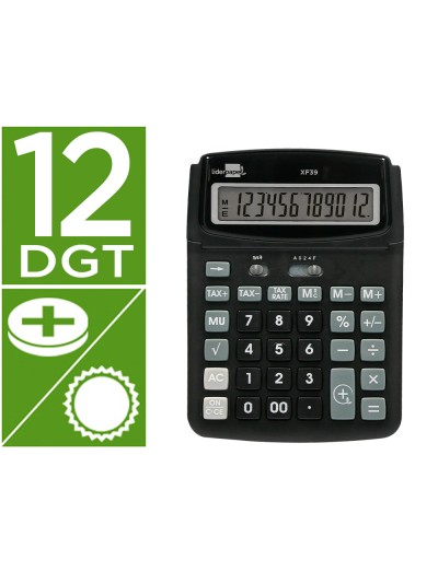 Calculadora liderpapel sobremesa xf39 12 digitos solar y pilas color negro 190x140x32 mm 40% reciclada