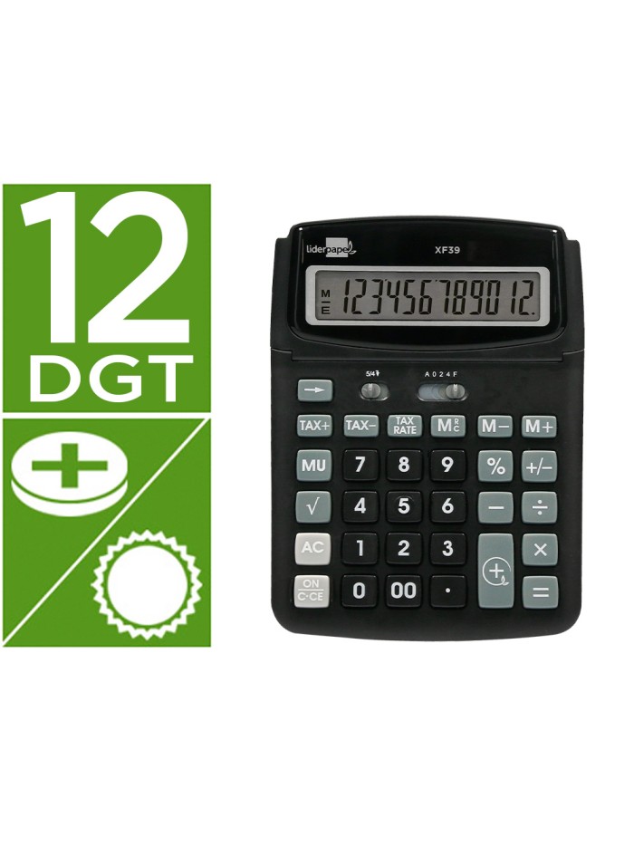 Calculadora liderpapel sobremesa xf39 12 digitos solar y pilas color negro 190x140x32 mm 40% reciclada Calculadora liderpapel sobremesa xf39 12 digitos solar y pilas color negro 190x140x32 mm 40% reciclada