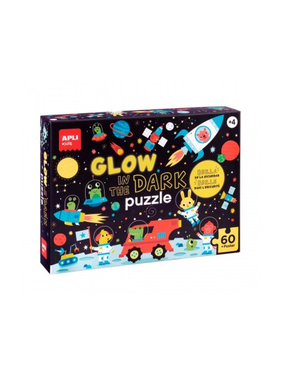 Puzle apli fluorescente espacio 60 piezas tamaño 6x6 cm