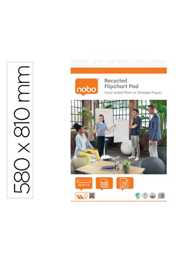 Bloc congreso nobo papel reciclado cuadriculado/liso 580x810 mm 50 hojas 70 g/m2 pack de 2 unidades