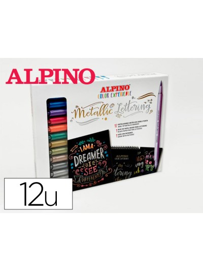 Rotulador alpino metallic lettering doble punta estuche de 12 unidades colores surtidos