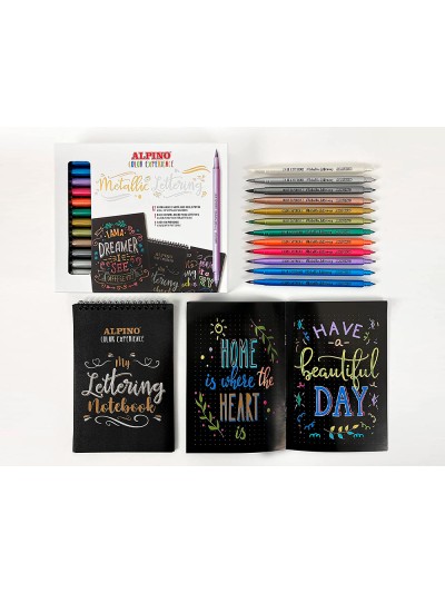Rotulador alpino metallic lettering doble punta estuche de 12 unidades colores surtidos